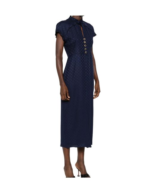 Alessandra Rich Blue Star-Print Tie-Neck Midi Dress