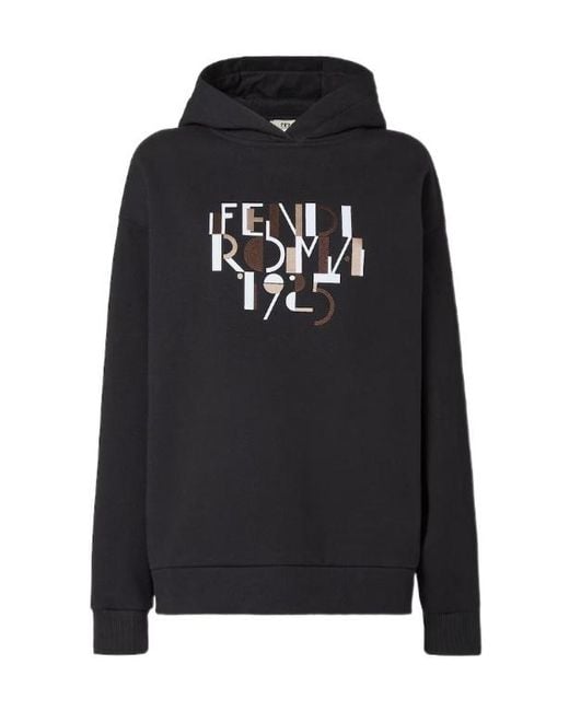 Fendi Black Roma Logo Printed Hoodie