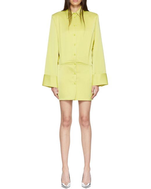 The Attico Yellow The Satin Single-Breasted Mini Shirt Dress