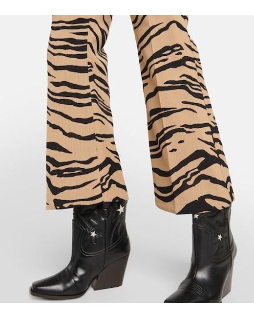 Stella McCartney Natural Tiger-Print Wool-Blend Flared Pants