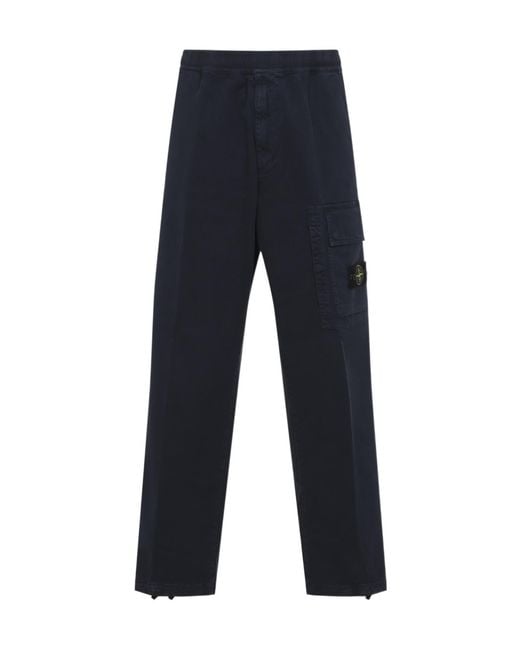 Stone Island Blue Elastic-Waist Casual Trousers for men
