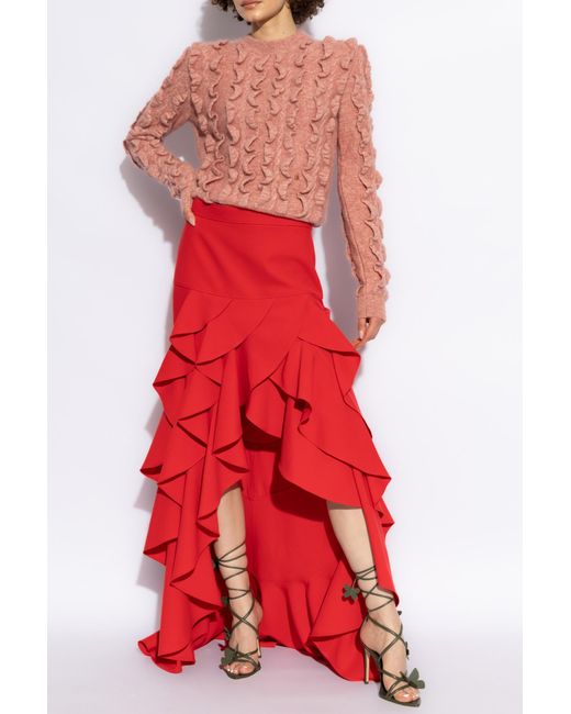 Moschino Pink Ruffled Crewneck Jumper
