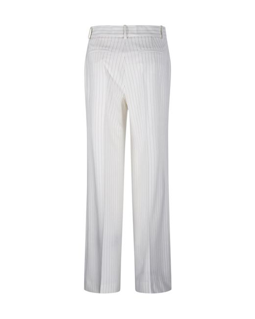 P.A.R.O.S.H. White Pinstriped Straight-Leg Trousers