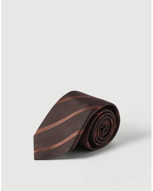 Brunello Cucinelli White Striped Silk Tie for men
