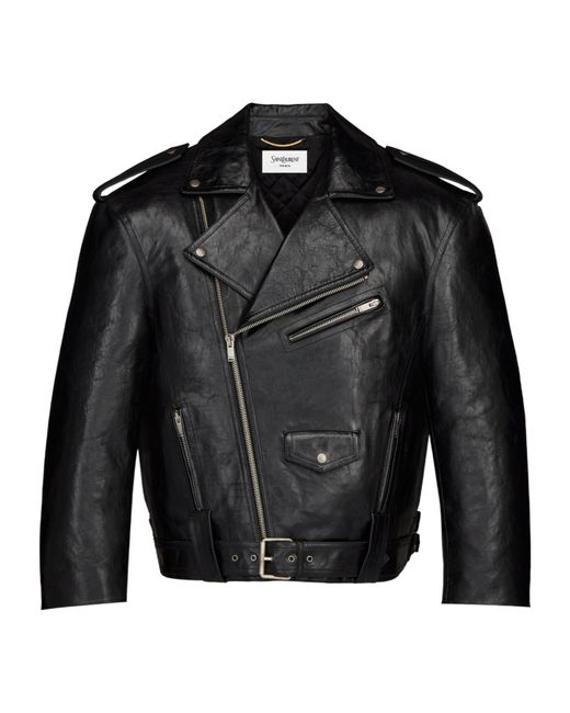 Saint Laurent Black Zip Detailed Biker Jacket