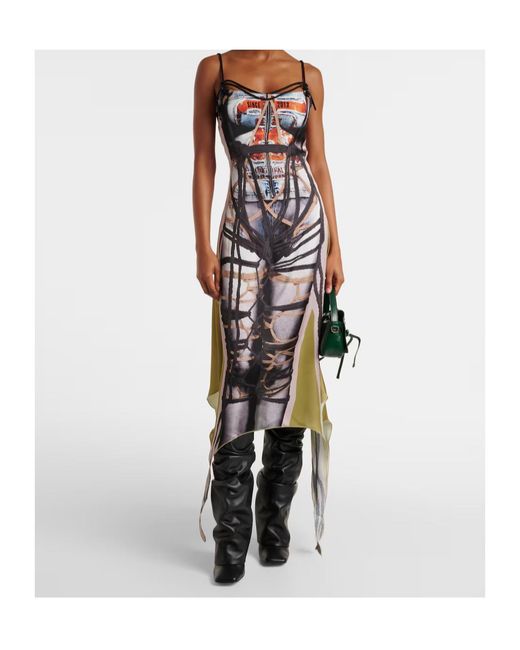 Y. Project White Bondage Printed Midi Dress