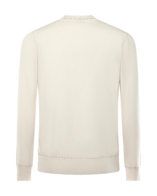 Eleventy White Stitch-Detailed Crewneck Knitted Jumper for men