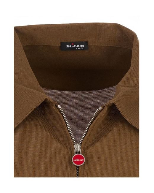 Kiton Brown Half Zip Polo Shirt for men