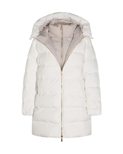 Moorer White Hooded Quilted Coat