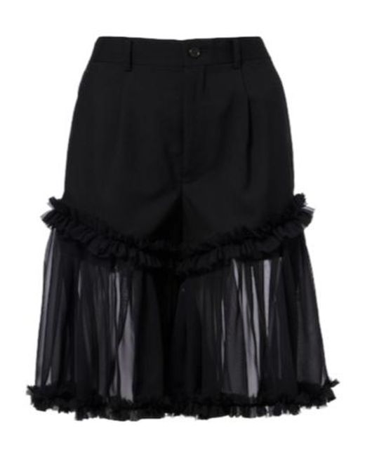 Comme des Garçons Black Ruffled Tulle And Wool Shorts