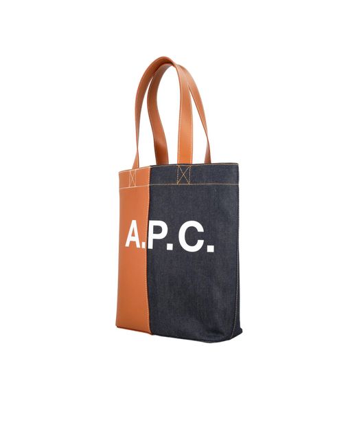 A.P.C. Blue Logo Printed Panelled Shoulder Bag