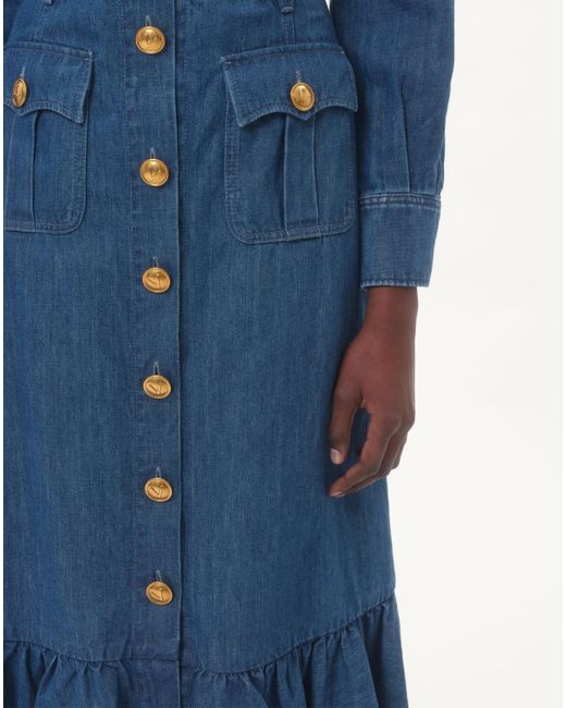 Valentino Blue Button Detailed Flared Hem Denim Skirt