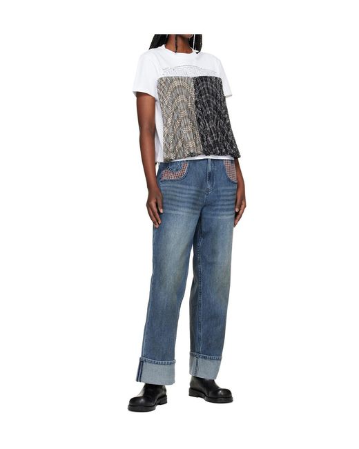 ANDERSSON BELL Blue Studded Pleated Blended T-Shirt