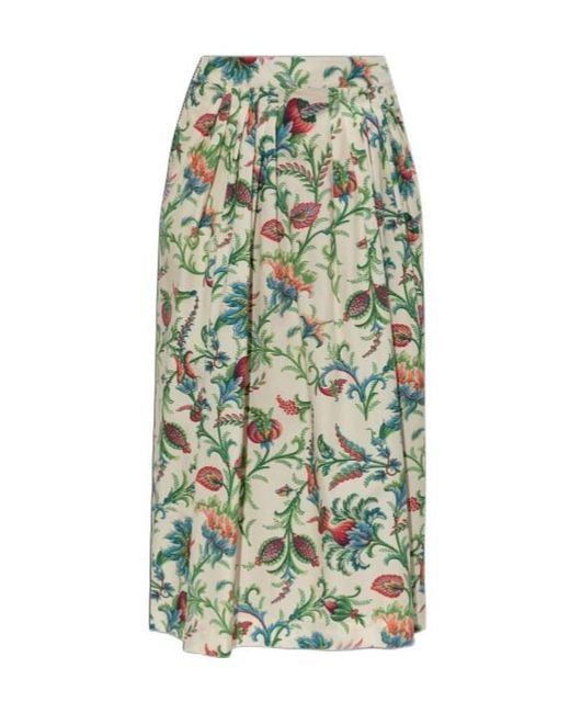 Etro Green Floral Motif Midi Skirt