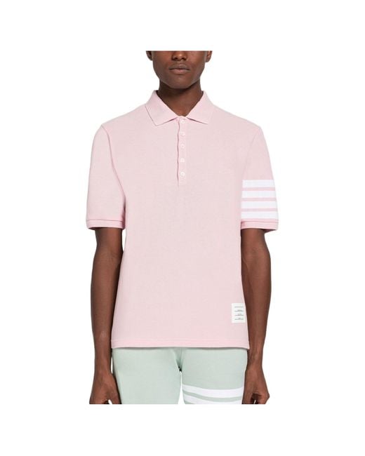 Thom Browne Pink Hector 4-Bar Short-Sleeve Polo Shirt for men
