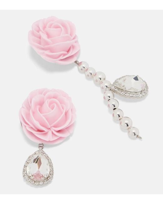 Magda Butrym Pink Rose Embellished Drop Earrings