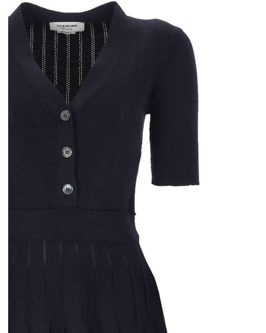 Thom Browne Blue Short-Sleeved V-Neck Dress