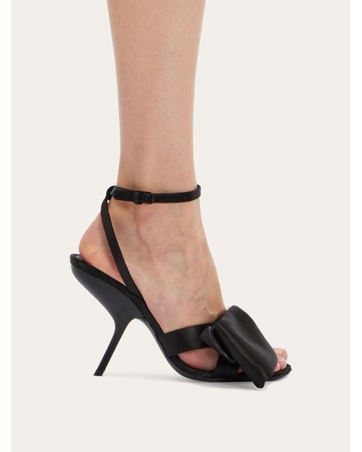 Ferragamo Black Asymmetrical Bow High-Heeled Sandals