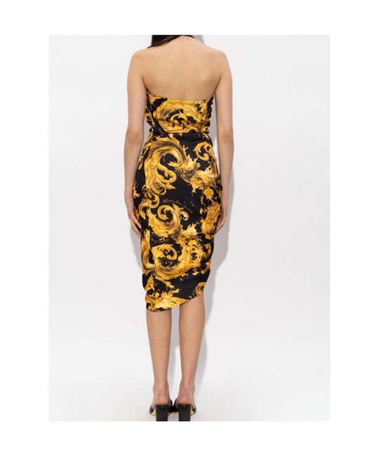 Versace Jeans Metallic Couture Baroque One-Shoulder Dress