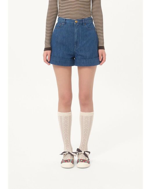 Valentino Blue Logo Patch Denim Shorts