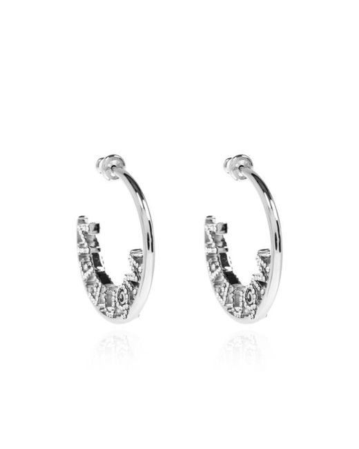 McQueen White Logo Embellished Hoop Earrings