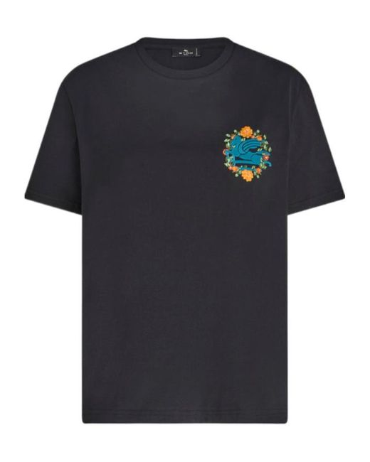 Etro Black Pegaso-Embroidered Cotton T-Shirt