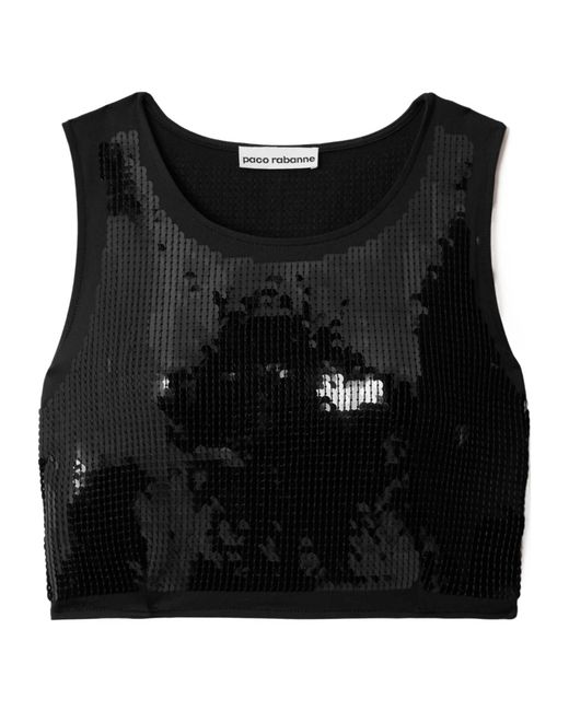 Rabanne Black Sequined Cropped Tank Top