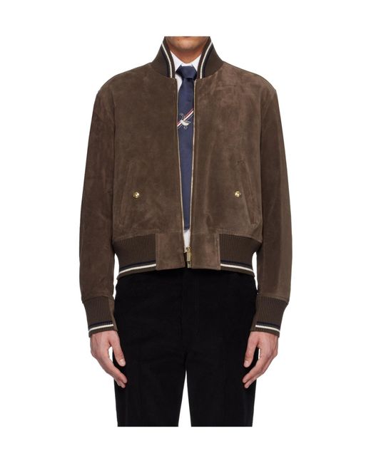 Thom Browne Brown Zippered Leather Jacket for men