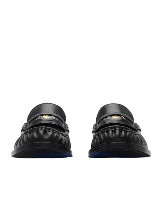 Burberry Black Logo Plaque Slip-On Loafers