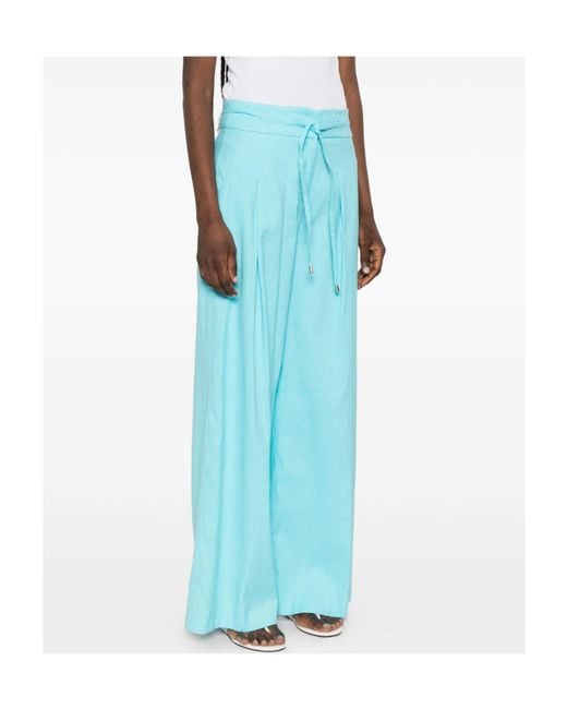 ERMANNO FIRENZE Blue Drawstring Pleated Trousers