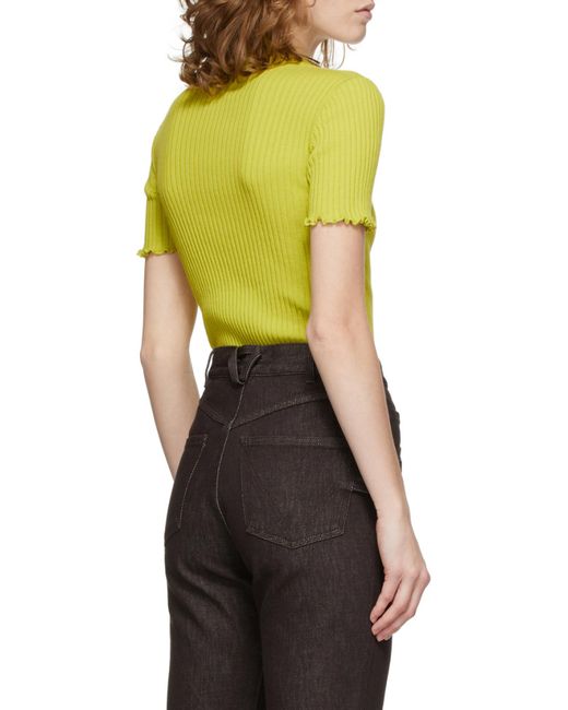 Bottega Veneta Yellow Ribbed-Knit Short-Sleeve Top