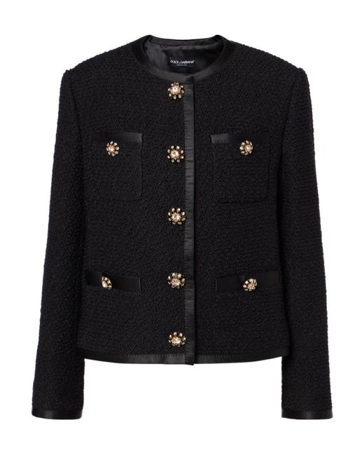 Dolce & Gabbana Black Wool And Silk-Blend Tweed Jacket