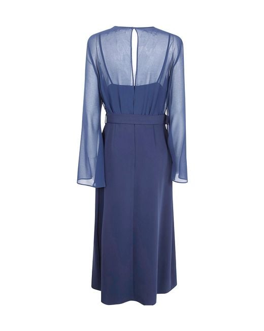 P.A.R.O.S.H. Blue Belted Flared Dress