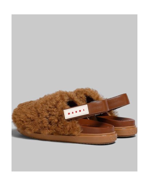 Marni Brown Logo Patch Slingback Sandals