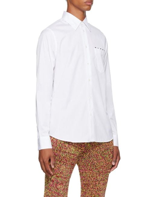 Marni White Logo Print Buttoned Long Sleeved Shirt for men
