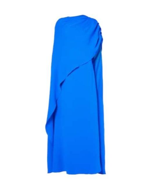 Oscar de la Renta Blue Draped Silk-Blend Georgette Gown