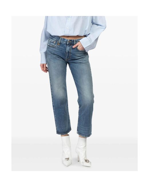 R13 Blue Cropped Straight Jeans