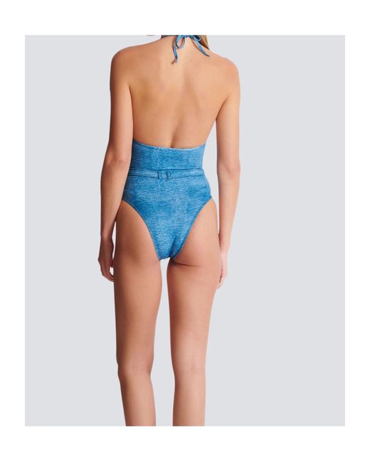 Balmain Blue Belted One-Piece Swimsuit