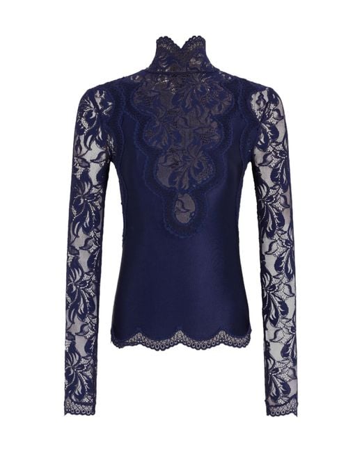Rabanne Blue Rabanne Long-Sleeve Lace Jersey Top