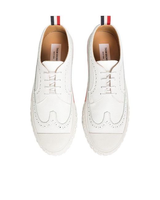 Thom Browne White Tonal Brogue Sneakers for men