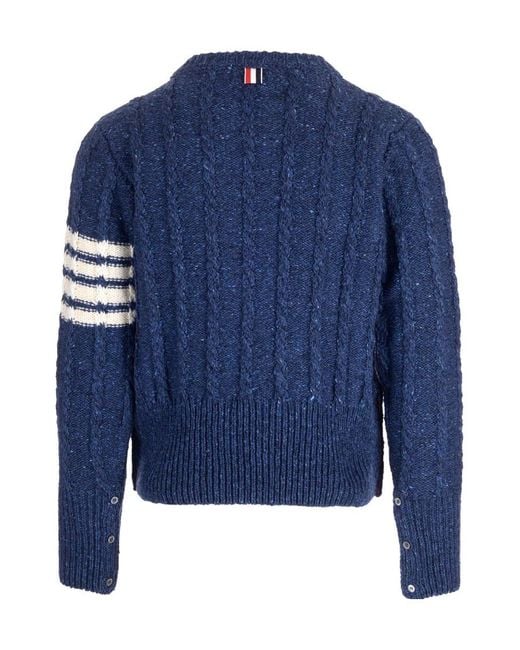 Thom Browne Blue Rwb Stripe Cable-Knit Crewneck Jumper for men