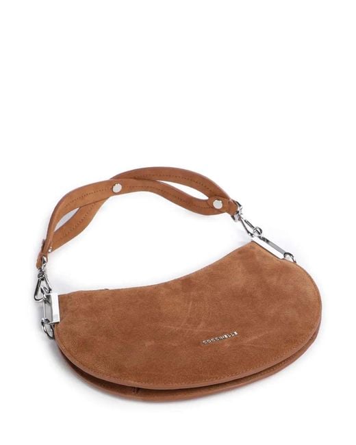 Coccinelle Brown Logo Lettering Zip-Up Satchel Bag