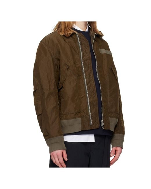 Sacai Brown Treated Nylon Twill Pilot Jacket for men