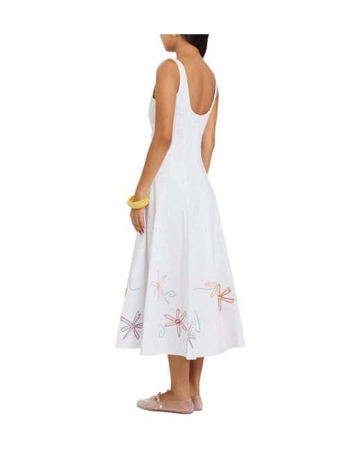 Staud White Floral-Embroidered Stretch-Cotton Midi Dress