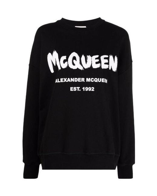 McQueen Black Graffiti Logo Crewneck Sweatshirt