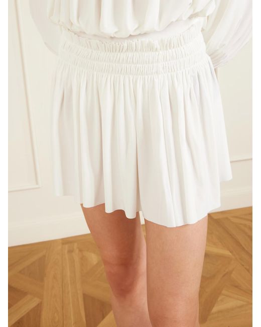 Norma Kamali White Pickleball Pleated Midi Skirt
