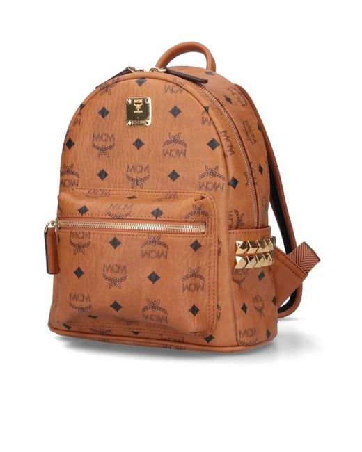 MCM Brown Stark Side Studs Zipped Backpack for men