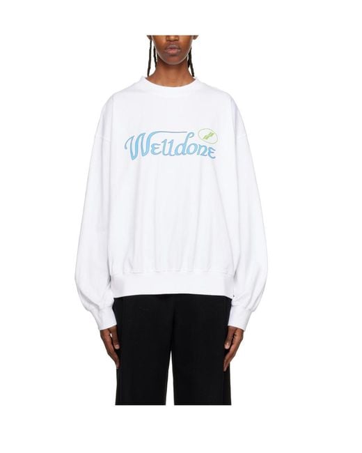 we11done White Logo Round-Necked Sweater
