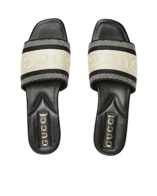 Gucci Black Slide Sandal With Web, Fabric