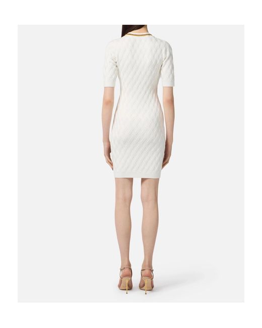Elisabetta Franchi White Embellished Knitted Mini Dress